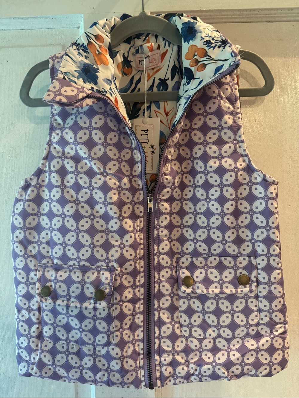 Floral-Lined Purple Quilted Kids Vest